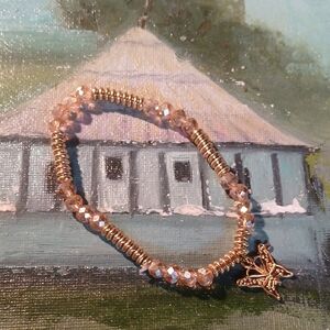 Boho Gypsy Sisters Gold and Pink Beaded Bracelet